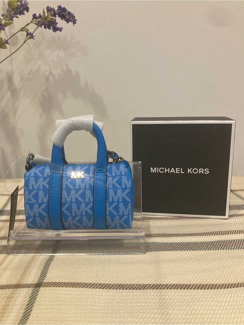 Michael Kors Blue MK Logo Mini Bag Charm / Keychain NWT
